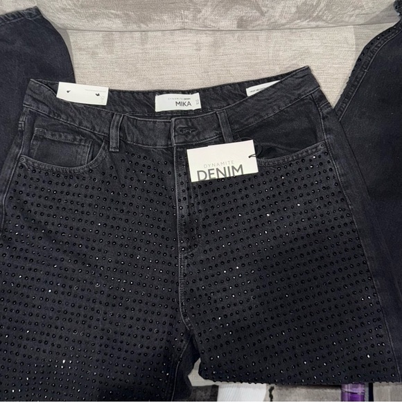 Mika Rhinestone Relaxed Straight Jeans - Picture 2 of 3